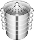 5 Tier Stainless Steel Steamer Pots Stackable Pan Steamer Cooking Pots Steam Canner with Lid Cookware Steaming Pots for Kitcken (28CM)