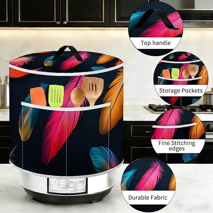 Rice Cooker Cover, Dust Cover for Kitchen Appliances with Handle and Storage Pocket, Easy to Clean Kitchen Decor Gift, Fits 3-6-8 Quart Instant Pot, Slow Cooker and Air Fryer