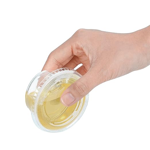 TashiBox 100 Sets 3.25 oz Plastic Disposable Portion Cups with Lids, Souffle Cups, Jello Cups, Snack Cups