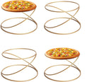 HPC DECOR Set of 4 Gold Yellow Metal Wire Pizza Pan Riser Stands- Round Pizza Tray Riser Rack - Tabletop Display Racks for Food Platter Tray- Metal Display Stands for Home, Restaurant and Party