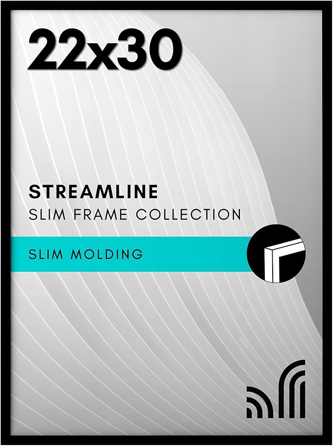 Americanflat 22x30 Picture Frame with Polished Plexiglass - Streamline Collection - Thin Border Picture Frame for Wall Display - Hanging Hardware Included - Black
