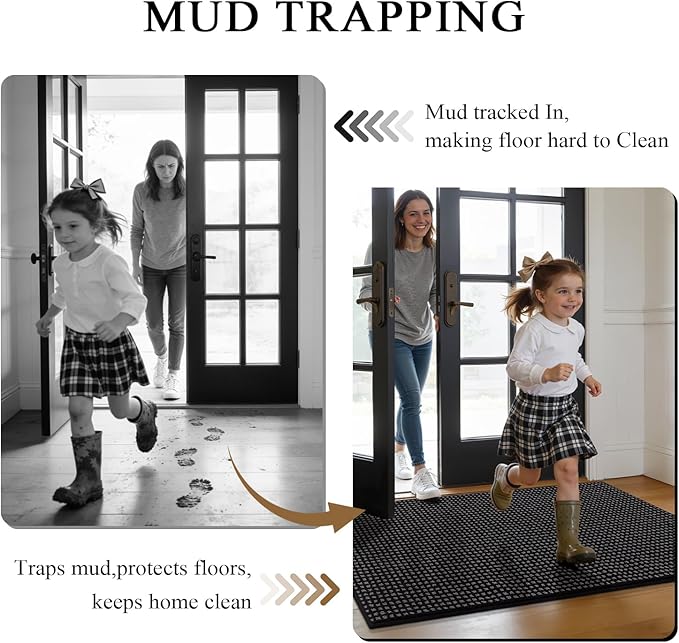 hicorfe Dirt Trapper Indoor Doormat,24"x35" Welcome Door mat,Non Slip Backing Washable Door Mats,Absorbent and Resistant Low-Profile Entrance Inside Floor Mat for Front Back Door and Entryway (Black)