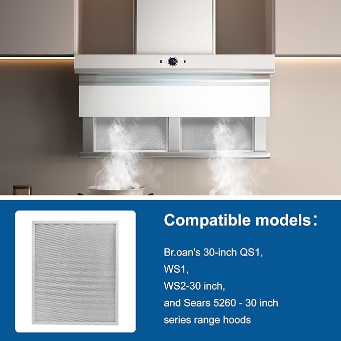 Replacement for Broan BPS1FA30 Grease Filter, 14.2" x 11.8" Aluminum Range Hood Filter Compatible with QS1 QS2 30" Series, Durable Metal Hood Filter- Blocks Grease & Filters Oven Air (2-Pk) by ENKTIK