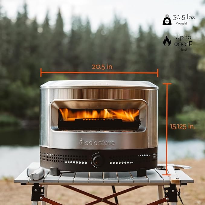 Solo Stove Pi Prime 21" x 16" Stainless Steel Propane Outdoor Pizza Oven Bundle with IR Thermometer, Stainless Peel & Shelter – 12" Panoramic Opening, Demi-Dome Heating, 90-Second Artisan Pizzas