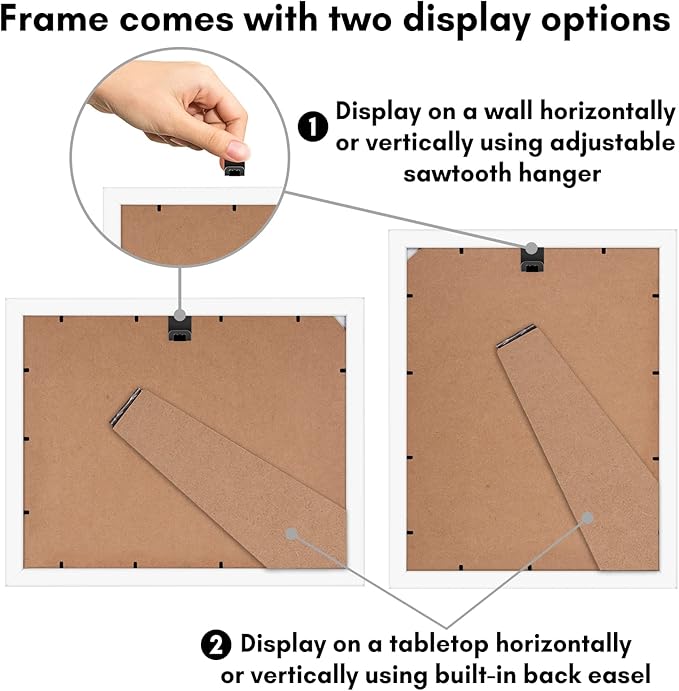 Americanflat 9x12 Picture Frame with Shatter-Resistant Glass - Use as 6x8 Frame with Mat or Display 9x12 Photo Without Mat - Signature Collection - Picture Frames for Tabletop and Wall Display - White
