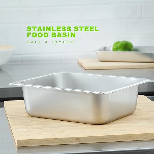 EGGKITPO 1/2 Hotel Pans Half Size 6-Pack 4 Inch Deep Silver Stainless Steel Steam Table Pan Tray for Food, Catering Pan for Cafeterias, Hotel and Restaurant
