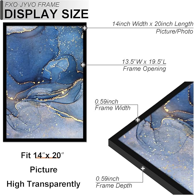 14x20 Picture Frame Set of 6, Black Frame for 14 x 20 Inch Picture Poster Photo, Light Weight and High Transparent 14 by 20 Frame for Wall - 6 Pack/Black/14 x20