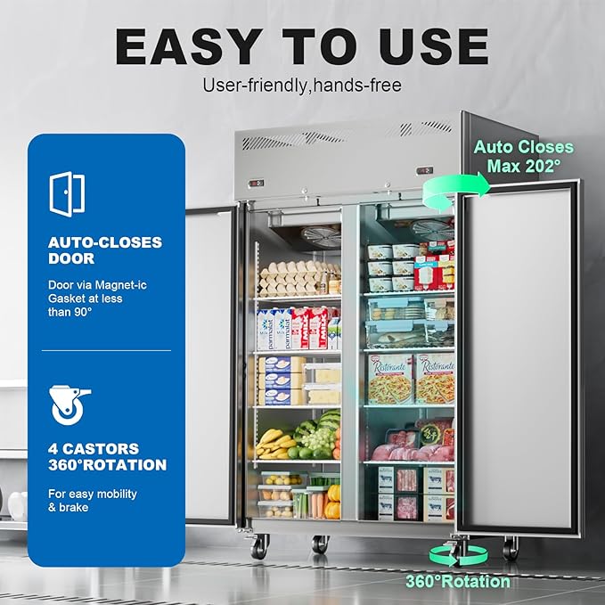 48"W 2 Door Commercial Refrigerator and Freezer Combo 38 Cu.ft Freezer for Restaurant, Bar, Shop Upright, Stainless Steel Reach-in, ETL and DOE Approved