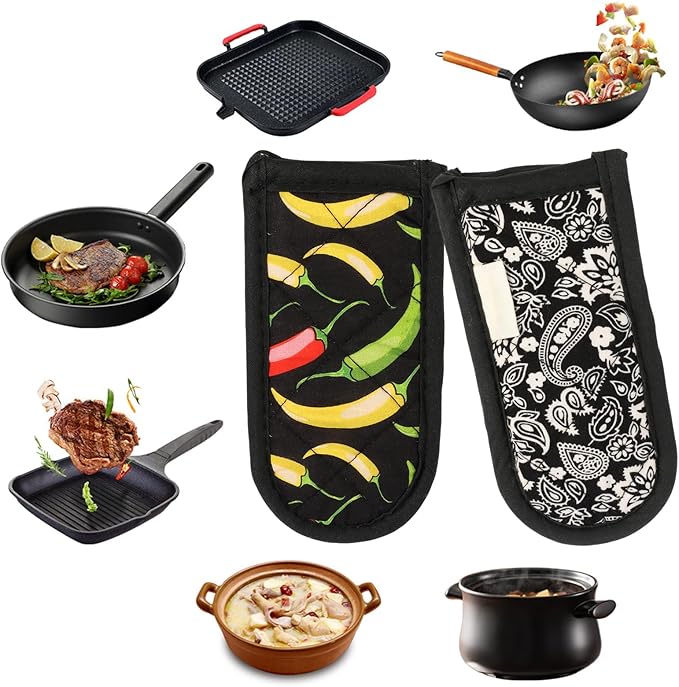 4PCS Cast Iron Skillet Handle Cover - Heat Resistant Cotton Pan Pot Handle Covers, Non-Slip Hot Handle Covers, Machine Washable Handle Mitts for BBQ and Baking Supplies
