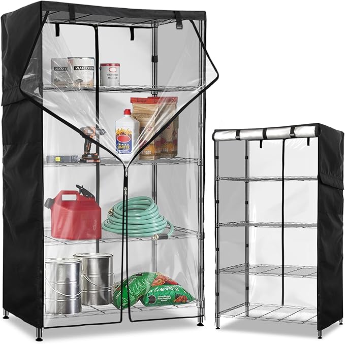 Wire Shelf Cover,600D Heavy Duty 100% Waterproof Shelf Covers for Wire Shelving,Outdoor Storage Shelves Cover for Metal Rack,48" W x 24" D x 72" H,Black with Clear Front