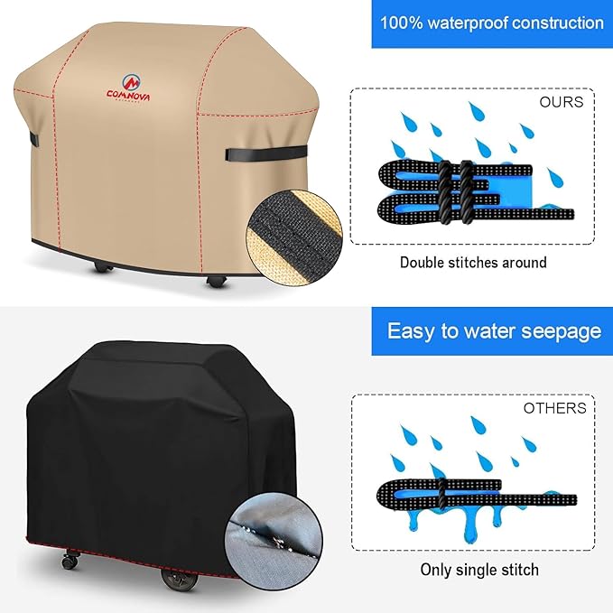 Comnova Grill Cover 58 Inch - 600D BBQ Cover for Outdoor Grill Waterproof and Heavy Duty, 58 Inch Barbecue Gas Grill Covers for Weber, Char-Broil, Nexgrill, Monument, Dyna-glo, Brinkmann and More