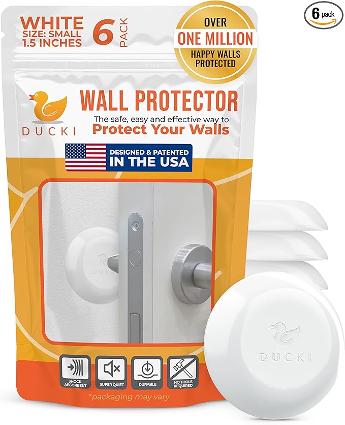 Ducki Door Stop Wall Protectors, 6 Pack White, Self Adhesive Reusable Solution for Stopping Wall Damage & Noise from Doors, Refrigerators, & in Your Home or Office, Durable Shock Absorbent & Discreet