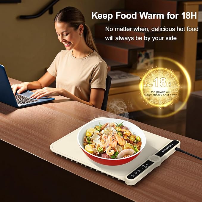 Small Warming Mat for Food Portable Rolled-up Silicone Food Warmers for Parties,Buffet,Countertop Electric Food Warming Mat 9-Level Precise Temp Control Keep Warming Last 18 Hours