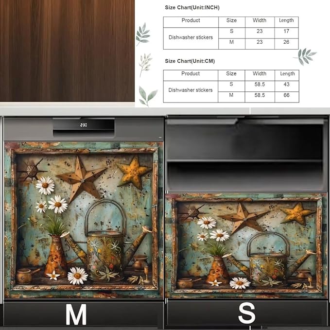 Rustic Farm Daisy Vase Flower Dishwasher Magnet Cover,23" x 26" Dishwasher Cover,Retro Barn Star Primitive Magnetic Decal Vinyl Sticker Kitchen Decor Refrigerator Magnets Self Adhesive Wrap