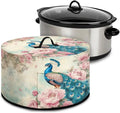 Peacock Peony Flower Vintage Print Slow Cooker Dust Cover with Storage Pocket and Handle Easy to Use Kitchen Appliances Accessory Rice Cooker Cover Fit Most 6/7/8 Quart Air Fryer