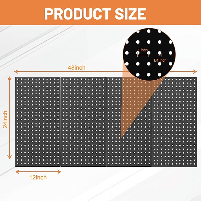 Ultrawall 4 Pack Metal Peg Board Panels with Hooks, Pegboard Wall Tool Organizer for Garage, 84pcs Peg Board with Accessories, 24"X12"