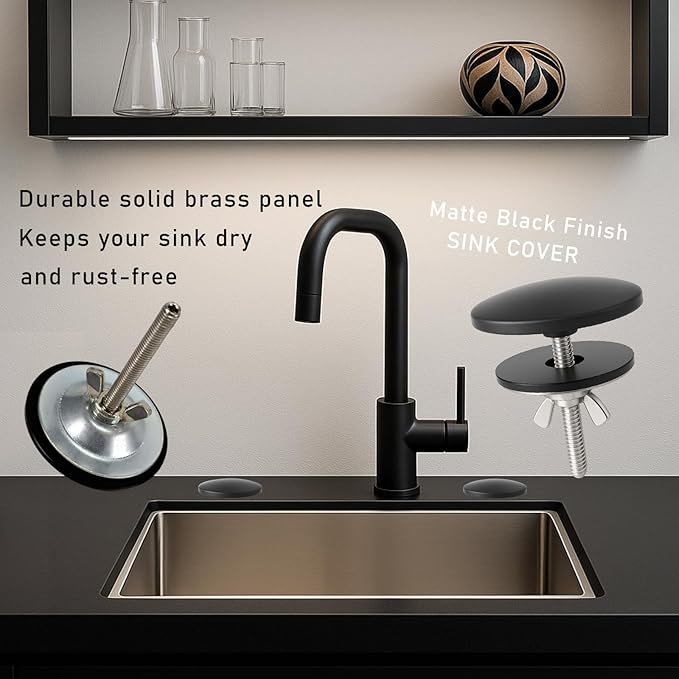 Solid Brass Kitchen Sink Hole Cover, 2 Inch Faucet Hole Plate Stopper Cover Blanking Plug, Matte Black Finish for Kitchen and Bathroom Sinks (Matte Black)