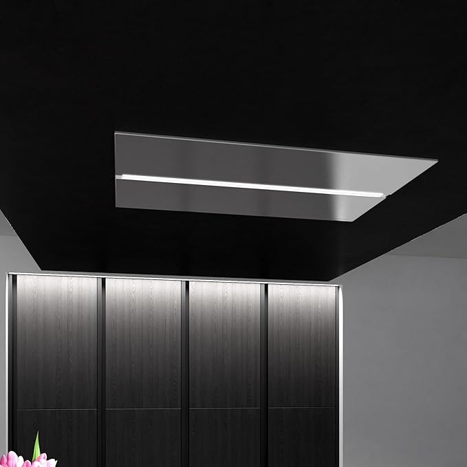 Futuro Futuro IS36SAVONA-INOX Ceiling Mount Range Hood, Stainless Steel, 36x23-5/8x11 inch, LED Light Strip, 940 CFM, 0.5-3.2 Sones, Remote Control Included