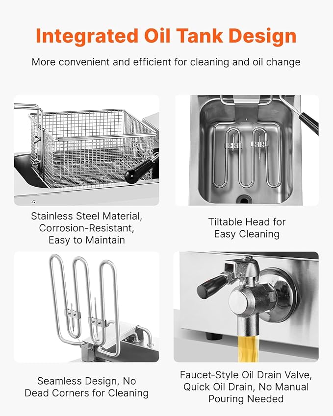 VEVOR Commercial Deep Fryer, 2 x 9Qt / 8.5L Double Oil Fryer with 2 Baskets, 1mm Thickened Stainless Steel, Dual Tank 3500W Electric Countertop Fryer， Time & Temp Control, for Kitchen Restaurant Use