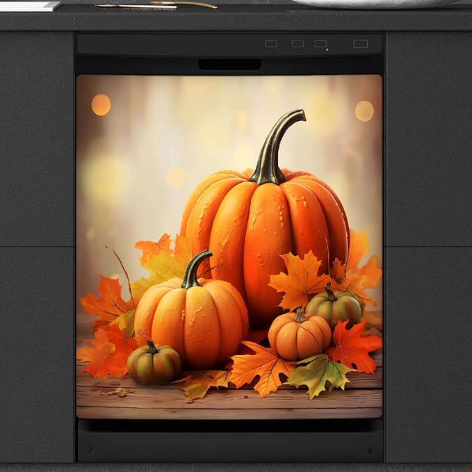 Fall Maple Leaf Pumpkin Dishwasher Magnet Cover Magnetic Dishwasher Decorative Cover Front Dishwasher Door Covers Reuseable Dishwasher Covers Panel for Kitchen Refrigerator Home Appliances 23" X 26"