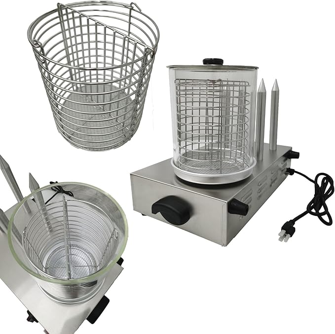 Hot Dog Warmer Steamer Machine Commercial Electric Bun Warmer with 4 Heating Rods Countertop Stainless Steel Sausage Warmer Adjustable Temperature 32℉-185℉ 110V