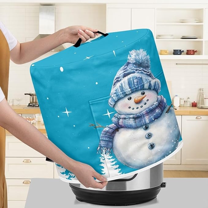 Blue Snowman Dust Cover Instant Pot and Extra Accessories Dust Proof Easy to Clean Pressure Cooker Cover Electric Appliance Cover Air Fryer Accessories with Storage Pocket Size S