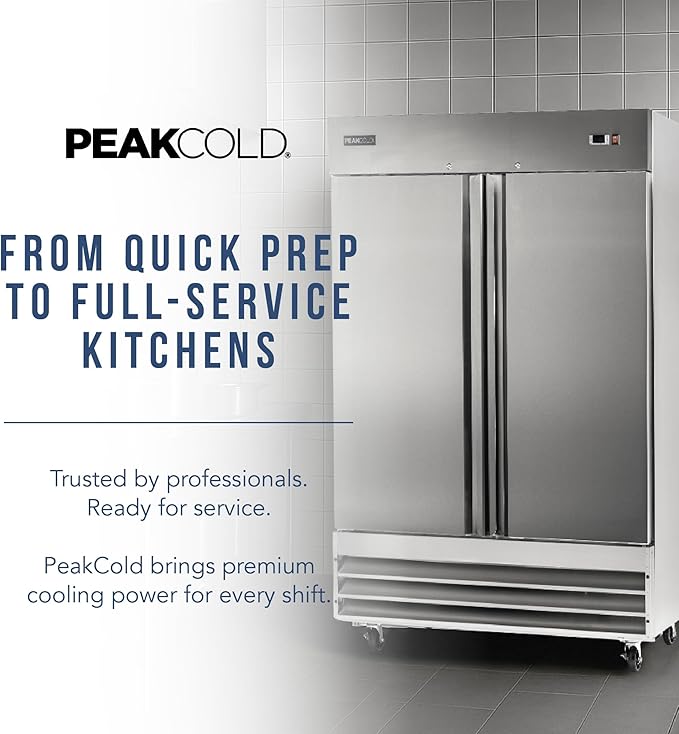 PEAKCOLD Double Door Commercial Refrigerator - 47 Cubic Ft, 54" Wide Stainless Steel Reach-In Commercial Refrigerator with White Internal Lighting - Freestanding Industrial Fridge