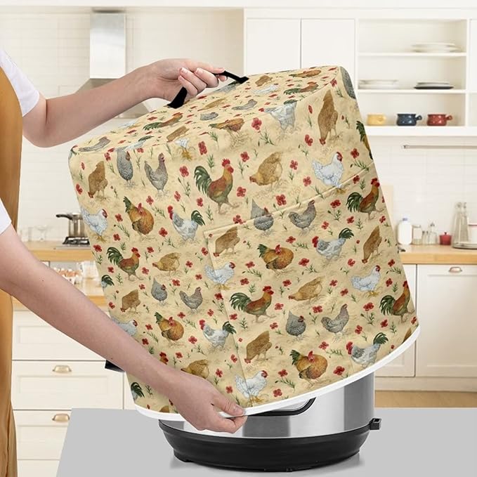 Dust Cover with Pocket for 8 Quart Rice Cooker and Air Fryer, Round Protective Dust-Proof Stain Resistant Electric Appliance Cover Easy to Clean, Chicken