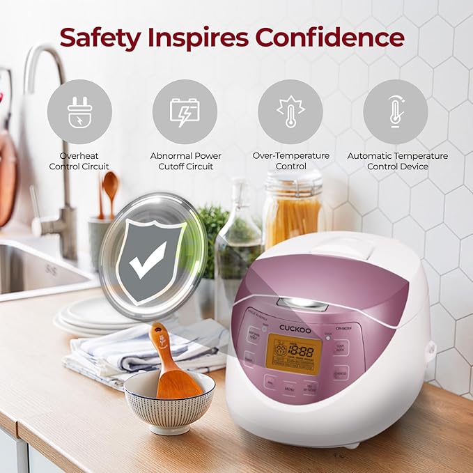 CUCKOO Micom Rice Cooker 6 Cup Uncooked / 12 Cup Cooked, Korean Fuzzy Logic Rice Cooker with Delay Timer & Keep Warm Setting, Versatile Food Steamer with Non-Stick Inner Pot, Pink (CR-0631F)