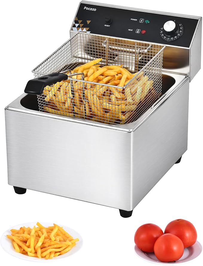Deep Fryer with Basket, 1700w 19.7Qt Oil Tank/ 8.8Qt Basket, 0.6mm Thickened Stainless Steel Countertop Electric Fryer for Home and Commercial Use, Oil Fryer with Double Overheat Protection