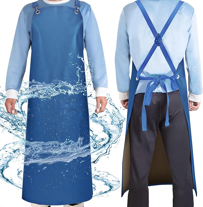 Heavy Duty Vinyl Industrial Anti-Tear Apron, 43" x 26" Waterproof, Chemical Resistant, Blue, Unisex-Adults