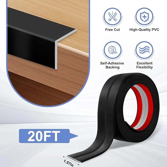 Wall Corner Protector Moulding Trim Peel and Stick Wall Corner Guards Trim Flexible Self Adhesive Edge Protector Moulding, 1.6 in x 20 Ft, Black