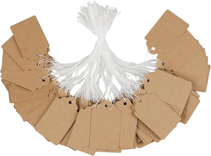 Uniclife 200 Pcs Price Tags with String Attached 1.8 Inch Writable Brown Kraft Paper Tags Hang Tag Price Display Labels for Pricing Clothing Jewelry Blank Merchandise Marking Label, 1.8" x 1"