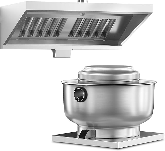 Food Truck Low Profile Exhaust Hood System Includes a 4FT Stainless Steel Commercial Exhaust Hood and an 0.25HP Restaurant Canopy Hood Grease Rated Exhaust Fan