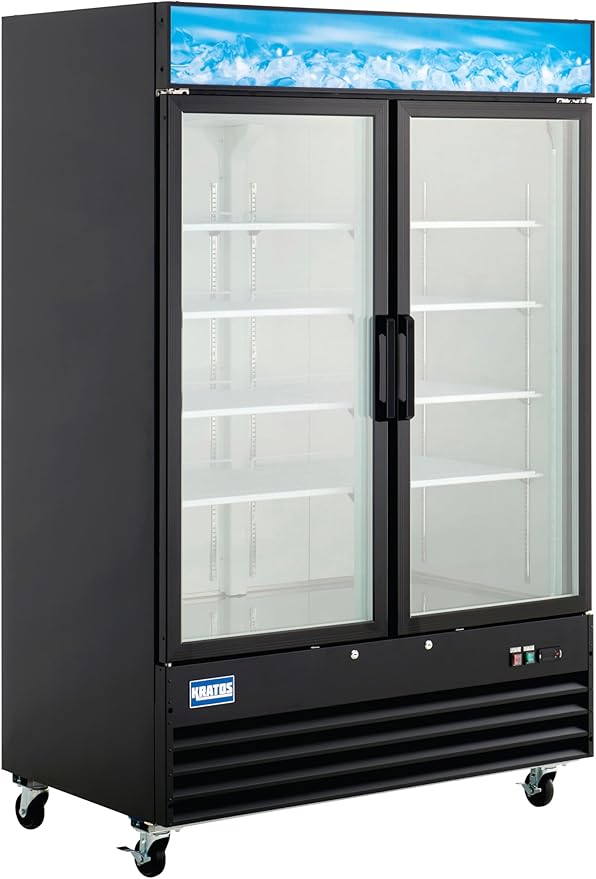 Kratos Commercial Freezer Display Merchandiser - 2 Self Closing Glass Swing Doors, 53"W, Black (67K-210)