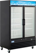 Kratos Commercial Freezer Display Merchandiser - 2 Self Closing Glass Swing Doors, 53"W, Black (67K-210)