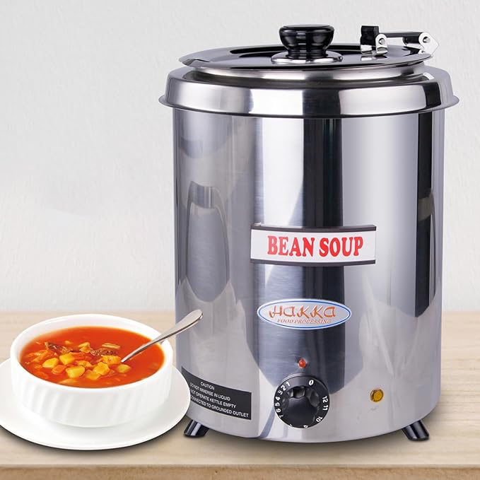 6Qt Commercial Soup Warmer, 300W Soup Kettle Buffet Food Warmer with Hinged Lid & Detachable Pot, Temperature Control (105-195°F) for Soups, Chili, Nacho Cheese - Silver