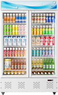 40 Cu.ft Commercial Beverage Refrigerators Glass Door Refrigerator Commercial Cooler with LED Light and 10 Shelves, Display Refrigerator for Restaurant Store Cafe Bar, White