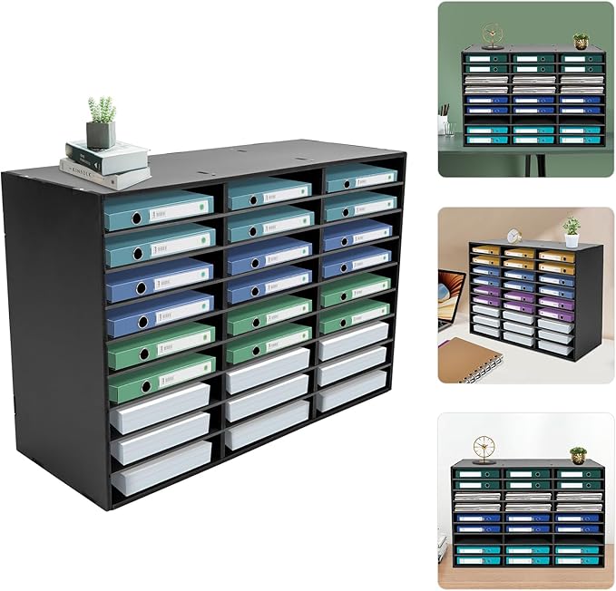 Mail Sorter Organizer, Black Mailbox for Classroom, 27 Compartments Literature Organizer, Desktop File Sorter, Paper Organizer for Home School Office (27 Slots Black)
