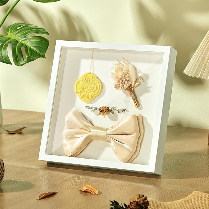 11x11 Shadow Box Display Case Picture Frame with Soft Linen Back, Deep White Shadow Box 11x11 for Flowers Medal Display Case Jersey pet Graduation Memorabilia Baby Ltems Crafts Photos