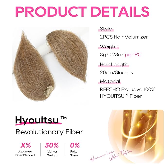 REECHO Clip in Hair Volumizer, Short Thick Clip in Hairpieces Adding Extra Hair Volume Extensions for Women with Thin Fine (Deep Blonde, 8 Inch(Pack of 2))