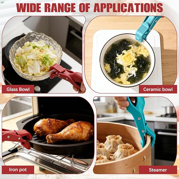 Hot Plate Gripper,Multi-purpose Anti-Scald Bowl Holder Clip, Hot Plates Gripper Lifters Tongs,Multi-function Hot Bowl Dish Plate Grippers Clips for Kitchen;Christmas Gifts for Women and Men(Green+Red)