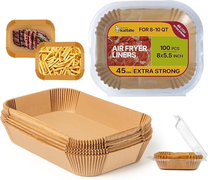 Katbite Air Fryer Liners Disposable - 100PCS, 8x5.5'' Rectangle Liners for Air Fryer Basket, Thick Air Fryer Parchment Paper Liners for Ninja Dual Airfryer Accessories, DZ201, DZ401, FG551