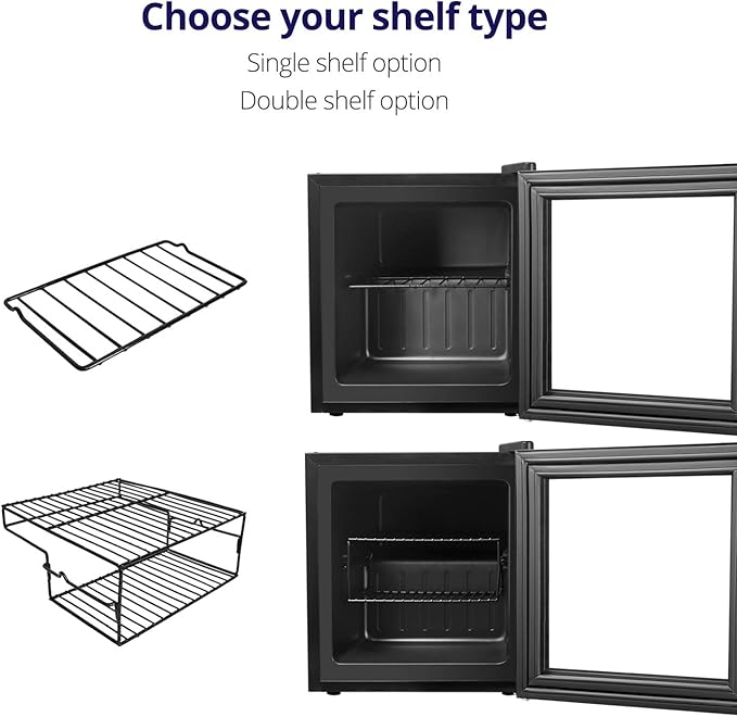 Northair Compact Mini Freezer with Glass Display Door - 1.1 Cu Ft with 2 Removable Shelves - Quiet Upright Freezer - 7 Temperature Settings - Black
