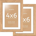 Homeforia 4x6 Picture Frame Wood, High End Natural Oak 4x6 Light Wooden Frames with Mat 3x5 for Photo, 4 x 6 Frame Matted to 3 x 5 Print, 6x4 Wall or Tabletop Frame, Tempered Glass, Wall Kit, Set of 2