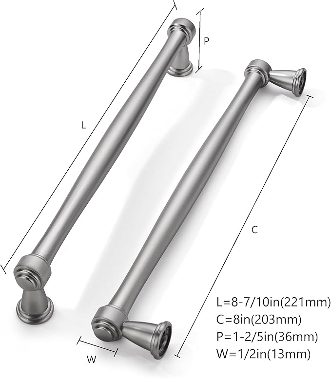 khtumeware 10 Pack 8 Inch(203mm) Brushed Satin Nickel Cabinet Pulls Kitchen Cabinet Handles Cabinet Hardware for Cupboard Drawer Handles Dresser Pulls