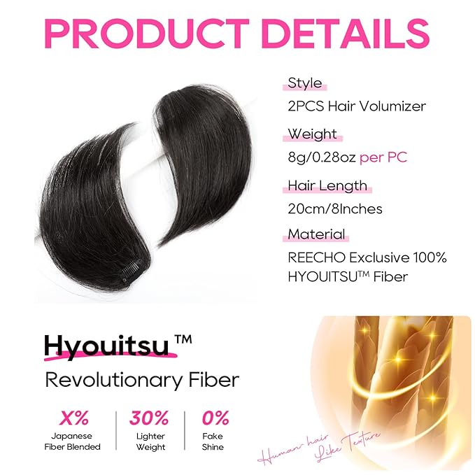 REECHO Clip in Hair Volumizer, Short Thick Clip in Hairpieces Adding Extra Hair Volume Extensions for Women with Thin Fine (Black Brown, 8 Inch(Pack of 2))