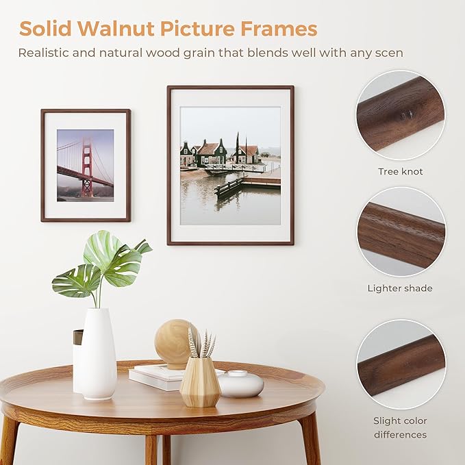 Axeman 20x30 Walnut Frame Set of 2 - Rounded Corner 20 x 30 Poster Frame Matted to 16x24 - Natural Walnut Wood Picture Frame with Tempered Glass for Wall Mount Display