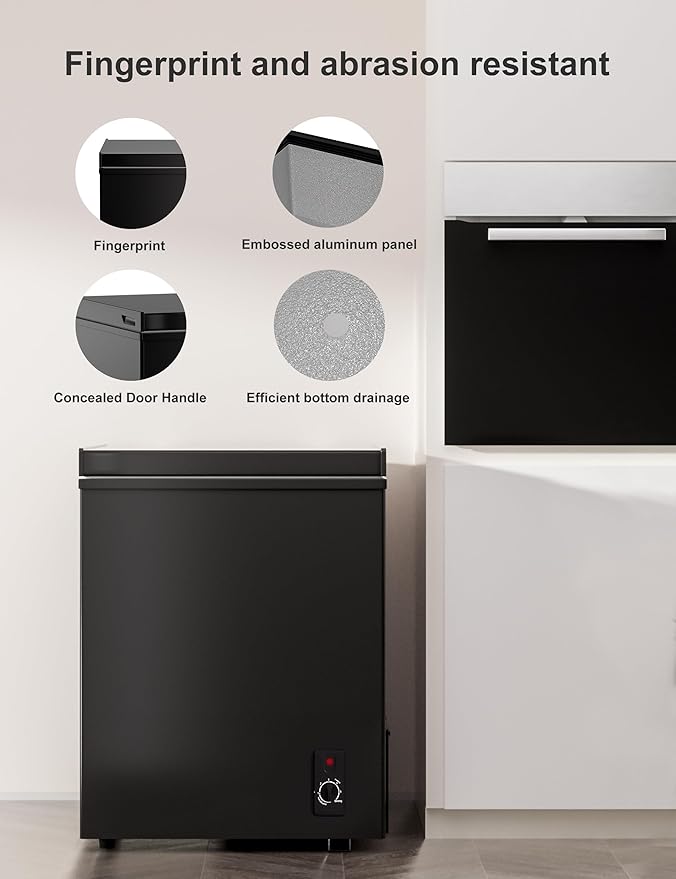 3.5 Cubic Feet Chest Freezer - Free Standing Top Open Door Compact Mini Deep Freezer, Energy-Efficient, Quiet(38db) w/Adjustable Temperature for Apartments and RVs, Home, Bar, Dorm, Kitchen (Black)