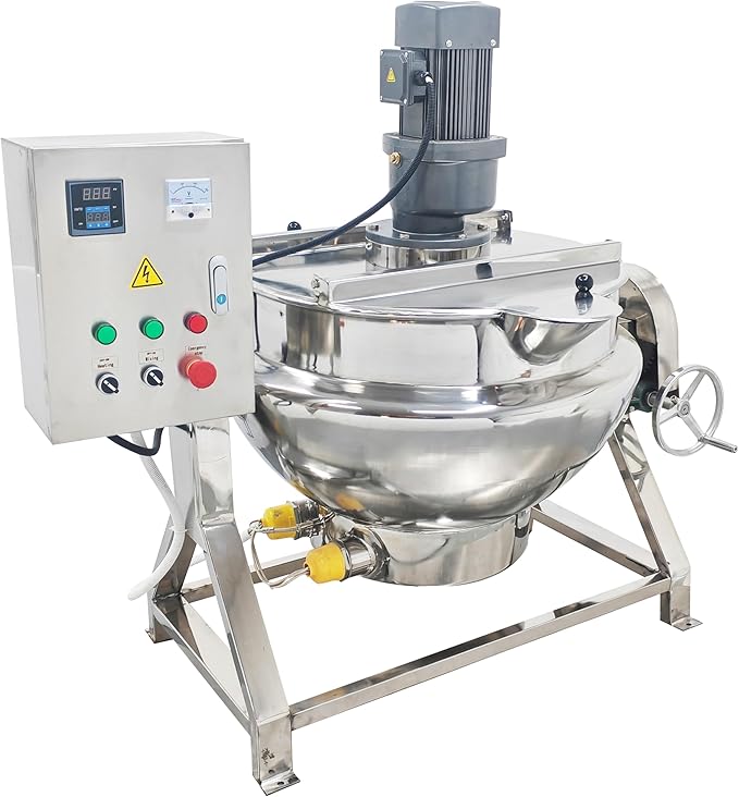 TECHTONGDA Automatic Cooking Pot with Stirrer Electric Kettle Stainless Steel with Mixer Tiltable Jacketed for Soup Chilli Tomato Sauce Fruit Jams Porridge 13.2gallon 220V